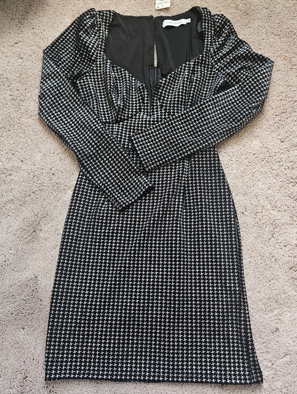 Floret Studios Dress NWT Black silver houndstooth metallic Textured Cocktail Sm